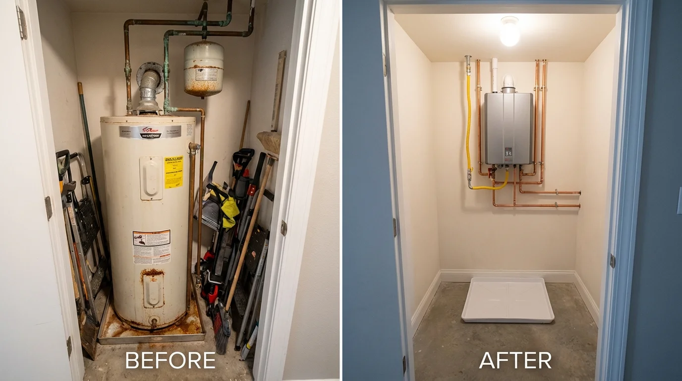 Tank water heater versus wall-mounted tankless unit comparison for Deer Park, WA homeowners