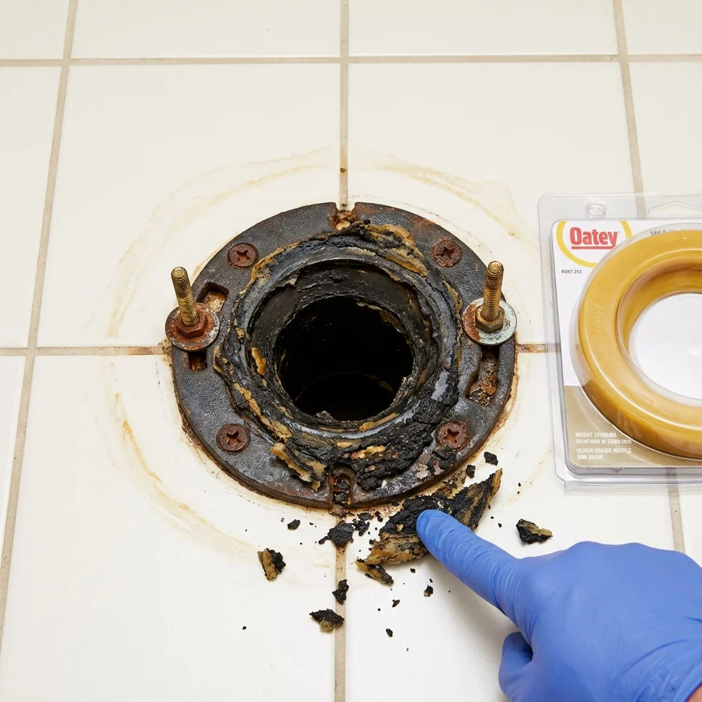 Failed wax ring showing water seepage at the base of a toilet in a Deer Park, WA home