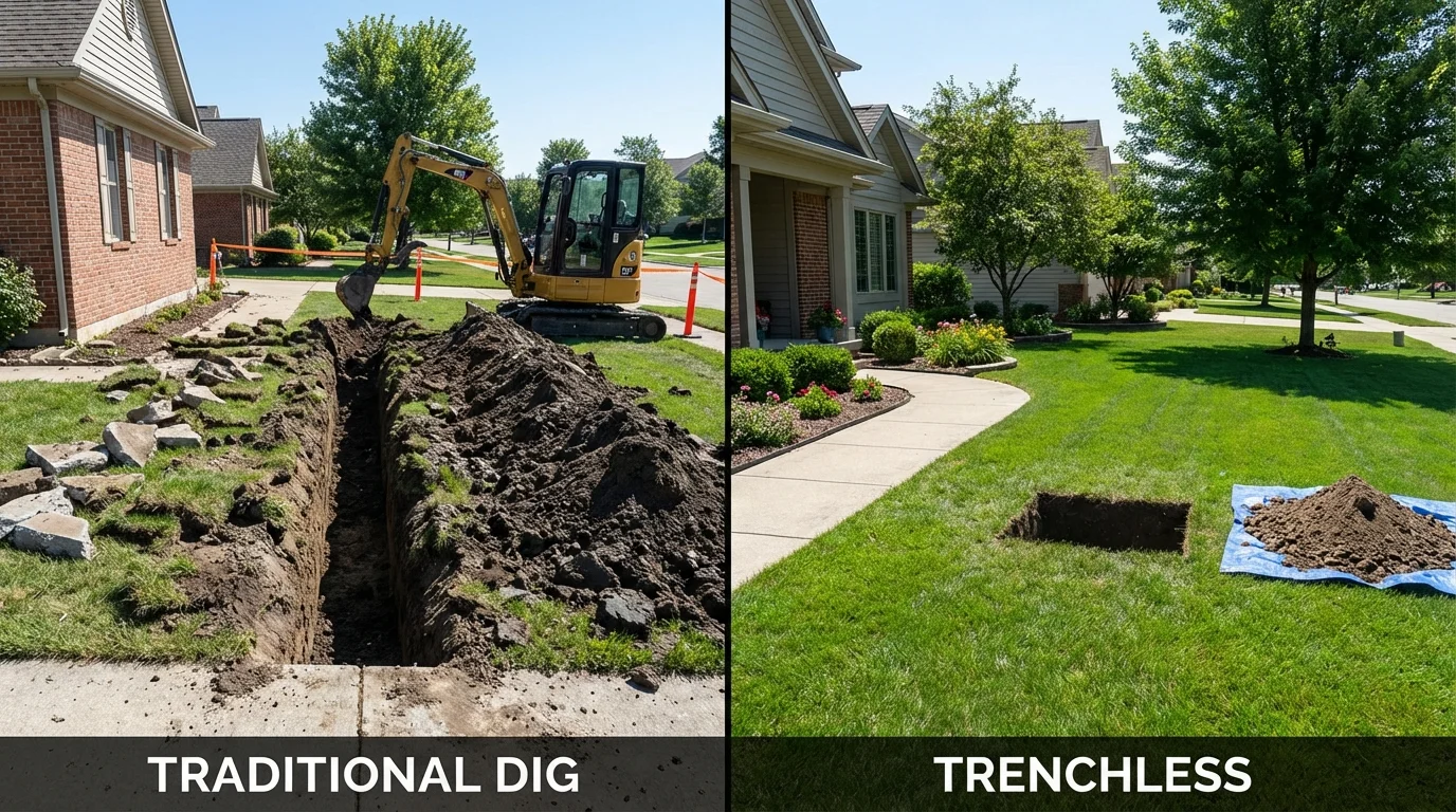Trenchless sewer repair with minimal yard damage versus traditional excavation in Deer Park, WA